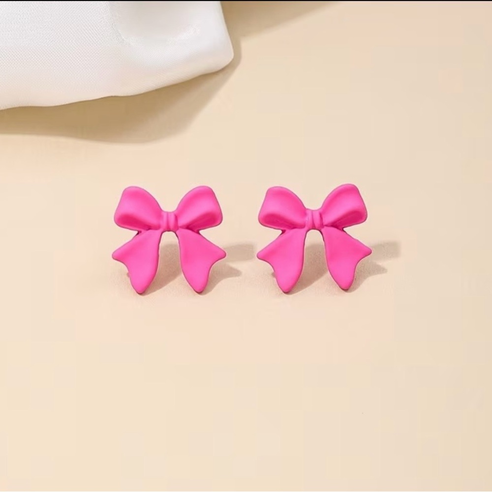 Fluorescent Pink Bow 🎀 Earrings - Picture 1 of 4